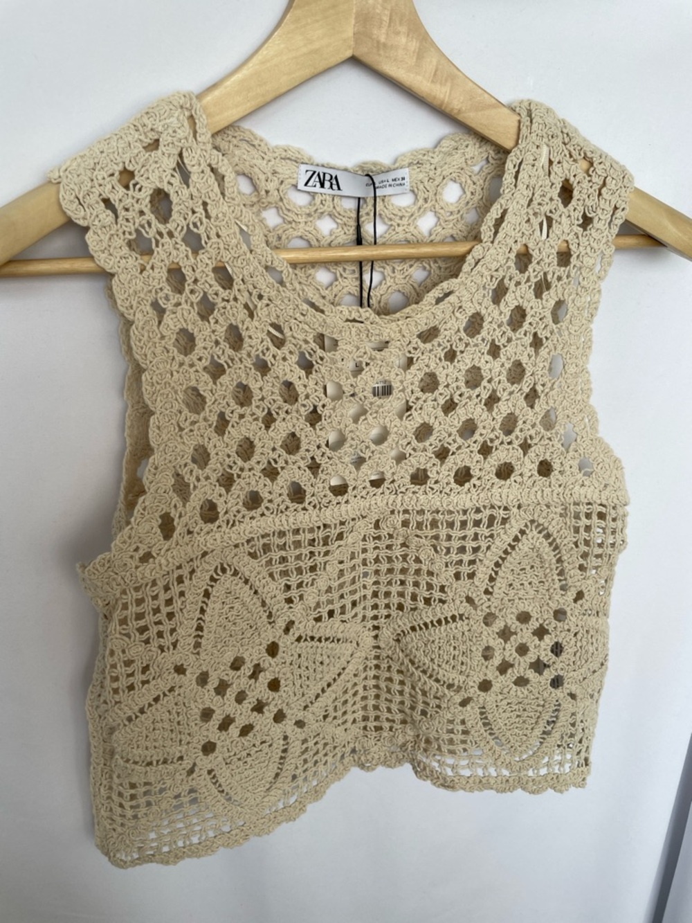 ZARA Beige Crochet Layering Top Size L